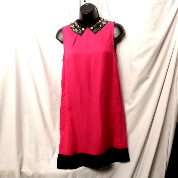 MIU MIU Silk/Linen Shift Dress w/Jeweled Collar